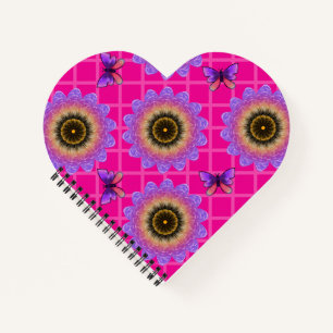 Carnet Motif Tournesol et Papillon en Velours Violet