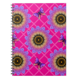 Carnet Motif Tournesol et Papillon en Velours Violet