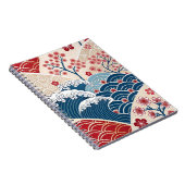 Carnet Motif traditionnel rouge bleu vague japonaise Saku (Côté Droit)