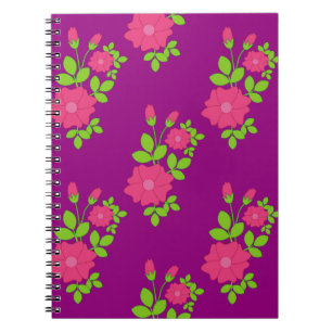 Carnet Motif transparent pourpre avec fleurs roses et ver