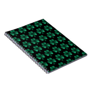 Carnet Motif trèfle à paillettes vert émeraude noir