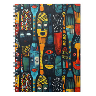 Carnet Motif tribal africain avec idoles.