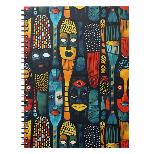 Carnet Motif tribal africain avec idoles. (Devant)
