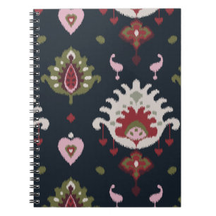 Carnet Motif tribal d'ikat girly noir rose rouge moderne