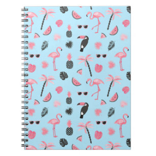 Carnet Motif tropical d'été rose et bleu