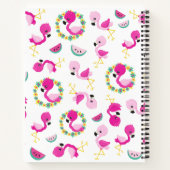 Carnet Motif tropical, Flamants roses, Fleurs, Votre Nom (Dos)