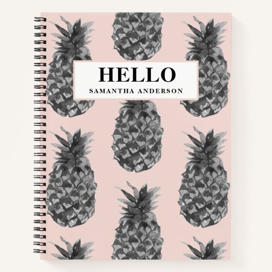 Carnet Motif Tropical Grey & Rose Ananas Avec Nom (Devant)
