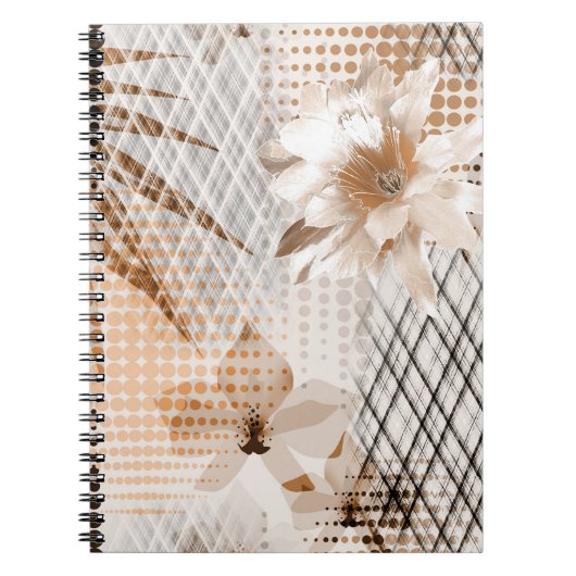 Carnet Motif tropicale grise, beige. (Devant)