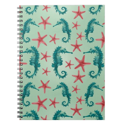 Carnet Motif turquoise 2 d'hippocampe (Devant)