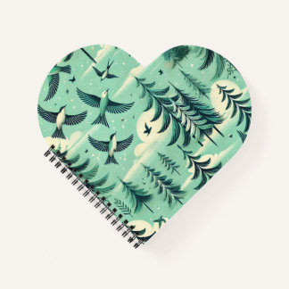 Carnet Motif turquoise de la forêt verte et des oiseaux