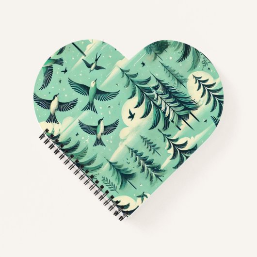 Carnet Motif turquoise de la forêt verte et des oiseaux (Devant)