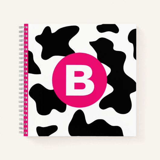 Carnet Motif vache fantaisie patch rose monogramme (Devant)