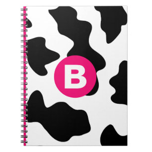 Carnet Motif vache fantaisiste patch rose monogramme