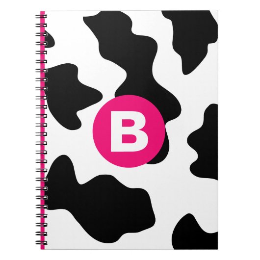 Carnet Motif vache fantaisiste patch rose monogramme (Devant)