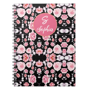 Carnet motif vintage à fleurs roses Monogramme personna