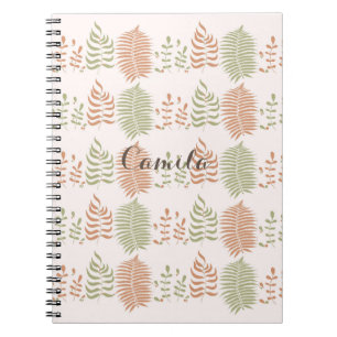 Carnet Motif Vintage de feuille vert rouge rétro
