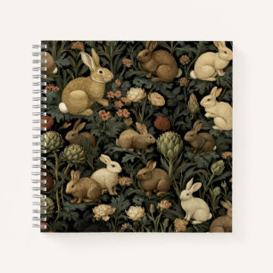 Carnet Motif vintage de lapin de forêt botanique foncée