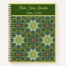 Motif vintage en vert avec des fleurs bleues