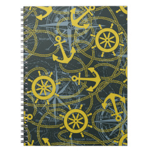 Carnet Motif vintage nautique, ancre et carte.