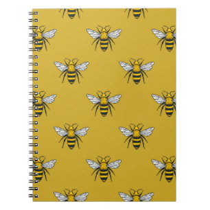 Carnet motif vintage sans soudure avec abeilles jaunes. H