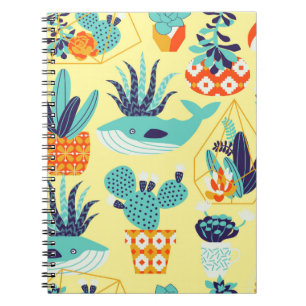 Carnet motif vintage sans soudure avec succulents et cact