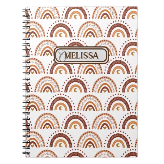 Carnet Motif Whimsical Boho Brown Nom du monogramme (Devant)