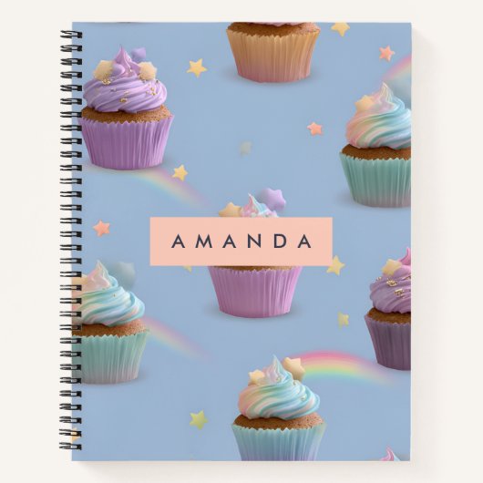 Carnet Motif Whimsical Pastel Cupcakes personnalisé (Devant)