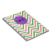 Carnet Motif Zigzag, Chevron, Rose, Vert, Monogramme (Côté Droit)