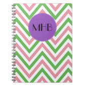 Carnet Motif Zigzag, Chevron, Rose, Vert, Monogramme (Devant)