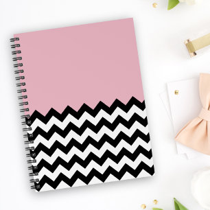 Carnet Motif Zigzag noir et blanc, Chevron, rose