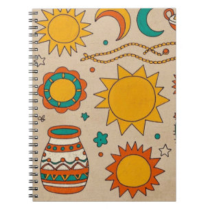 Carnet Motifs bohèmes ludiques Soleils et lunes dessinés
