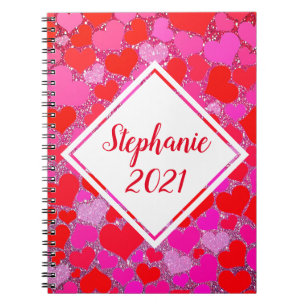 Carnet Motifs de la Parties scintillant des Coeurs rouges
