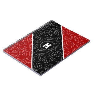 Carnet motifs de volley-ball en ligne sur fond rouge noir