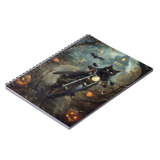 Carnet Moto à équitation Chat Noir Halloween effrayant (Côté gauche)