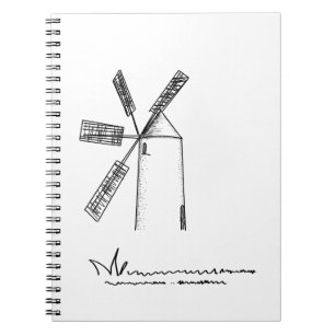 Carnet moulin sur arrière - plan blanc