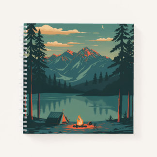 Carnet Mountain Campfire Lake Notebook with Evening Fores