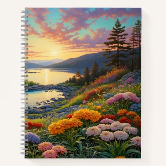 Carnet Mountain Lake Flowers Colorful Art (Devant)