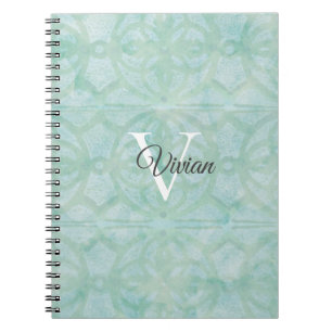 Carnet Mousse de mer Vert aquarelle Nom du monogramme