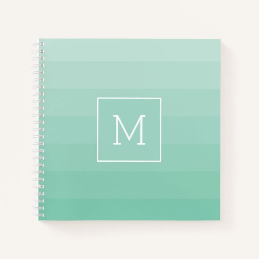Carnet Mousse de mer vert rayures horizontales Monogramme (Devant)