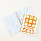 Carnet Moustard Jaune Orange Daisy Retro Checkerboard (Intérieur)