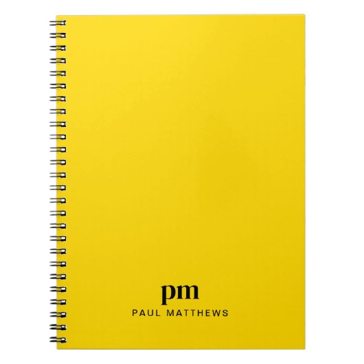 Carnet Moutarde jaune simple Monogramme Initiales et nom (Devant)