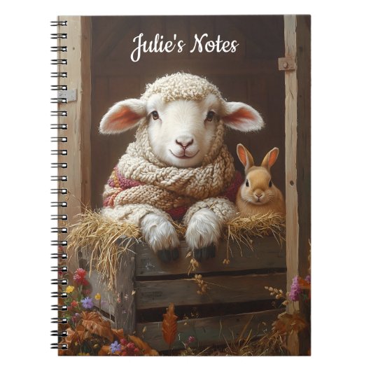 Carnet Moutons et lapin douillets en Grange avec Fleurs (Devant)