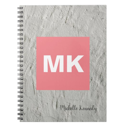 Carnet Mur professionnel moderne monogrammé rose gris (Devant)