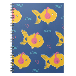 Carnet Music Fishes : Motif Vintage de dessin animé.