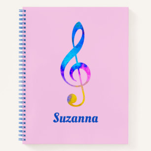 Carnet Musical Rainbow Swirl Treble Clef et nom rose