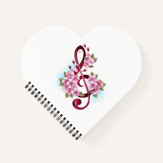 Carnet Musical treble clef notes with sakura flowers (Devant)