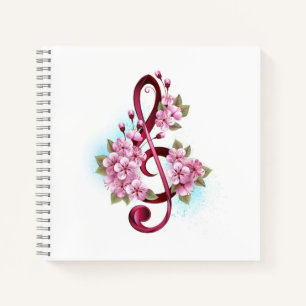 Carnet Musical treble clef notes with sakura flowers