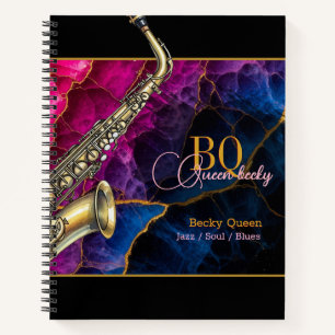 Carnet Musicien moderne, Jazz Saxophone Or, Monogramme