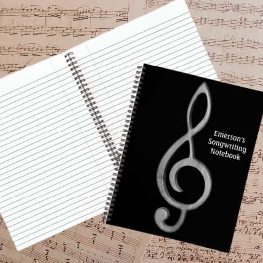 Carnet Musique Chansons Noir avec Treble Clef Musical