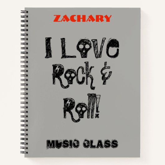 Carnet Musique cool Rock et Roll Skuls Personnaliser Nom (Devant)